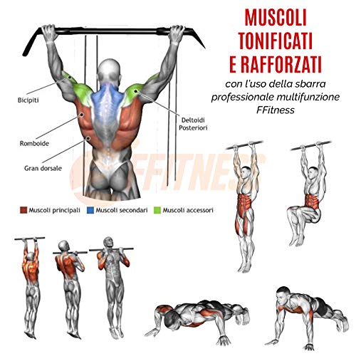 FFitness | 1 barra | Herramienta para dominadas de pared de barra 2 vías de acero inoxidable Body Crunch Puerta 60 – 100 cm Entrenamiento en suspensión Bicipitos Tricipitos pectorales abdominales