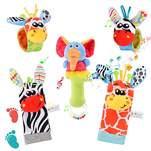 FORMIZON Sonajeros Muñecas, 5 Piezas Juguetes Sonajero Bebés, Calcetines Sonajero Pulseras, Bebe Pies Manos Juguetes Desarroll, Peluches Buscador Muñeca