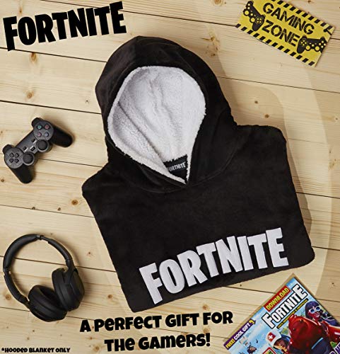 Fortnite Sudadera Manta con Capucha, Sudaderas de Forro Polar Super Suave Invierno, Bata de Estar por Casa, Regalos para Niños y Adolescentes 7- 14 Años (Negro)