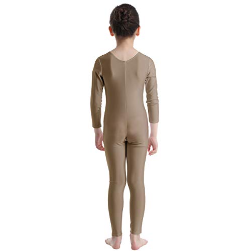 Freebily Bodies Jumpsuit para Danza Ballet Fitness Leotardo Monos Elásticas Deporte Gimnasia Ritmica Traje Una Pieza de Manga Larga Verano Niñas Niños 5-12 Años Marrón 7-8 años