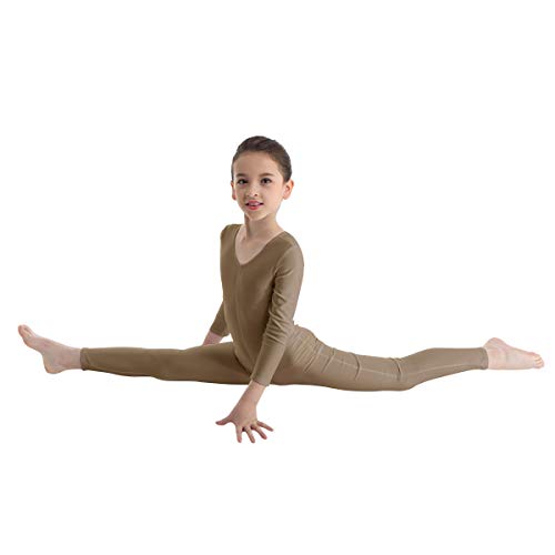 Freebily Bodies Jumpsuit para Danza Ballet Fitness Leotardo Monos Elásticas Deporte Gimnasia Ritmica Traje Una Pieza de Manga Larga Verano Niñas Niños 5-12 Años Marrón 7-8 años