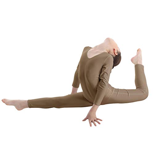 Freebily Bodies Jumpsuit para Danza Ballet Fitness Leotardo Monos Elásticas Deporte Gimnasia Ritmica Traje Una Pieza de Manga Larga Verano Niñas Niños 5-12 Años Marrón 7-8 años
