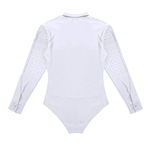 Freebily Leotardo Hombre de Danza Latina Tango Rumba Patinaje Maillot Brillo Manga Larga de Gimnasia Fitness Práctica Bodysuit Monos Cuello en V Blanco Medium