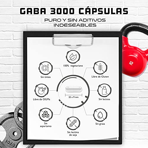 GABA 3000 - 320 Cápsulas a 750 mg - Ácido Gamma Aminobutírico - Altamente dosificado con 3000 mg por porción diaria - Aminoácido - Vegano - Probado en laboratorio