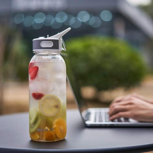 GHONLZIN Botella de Agua Deportiva, 1L Water Bottle, Botella Agua sin BPA Reutilizable Botellas de Agua para Lavavajillas con Marcador de Tiempo para Athletic, Gimnasio, Oficina