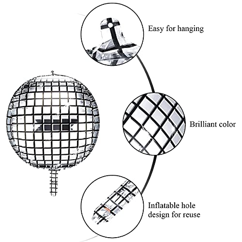 Globos de Fiesta, Globos de Papel de Aluminio Globos de Helio Mylar 4 Piezas 22 Pulgadas 4D Globos Metálicos de Espejo Grande de Plata para Discoteca Fiesta de Baile Fiesta de Cumpleaños Boda Bautizo