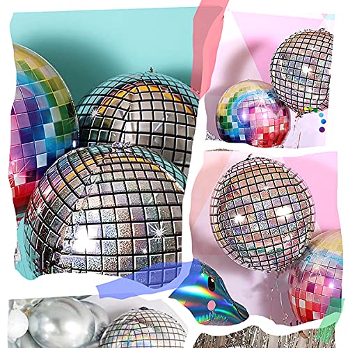 Globos de Fiesta, Globos de Papel de Aluminio Globos de Helio Mylar 4 Piezas 22 Pulgadas 4D Globos Metálicos de Espejo Grande de Plata para Discoteca Fiesta de Baile Fiesta de Cumpleaños Boda Bautizo