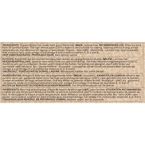 Go-Keto BIO Ghee, 500g | Mantequilla 100% clarificada, certificada BIO, Ayurveda | perfecto para la dieta cetogénica | ideal para hornear y asar | Sin lactosa, sin gluten, bajo en carbohidratos