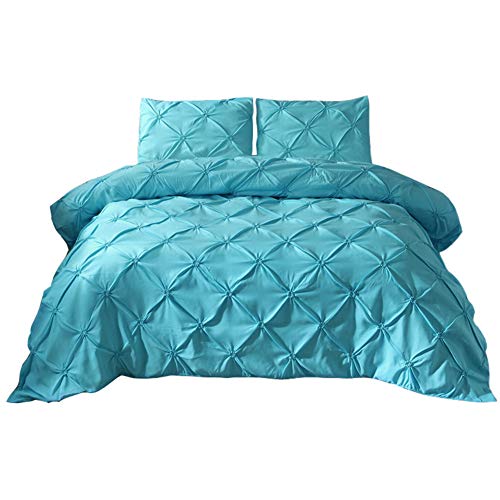 GODGETS Colcha Set - Pliegue Clasico - Elegante Suave y Confortable - con Funda de Almohada,Azul,[200 * 200] CM 3 Pics