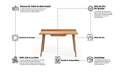Gozos Cadiz Mesa de Ordenador de diseño con cajones, Home Office, salón, Escritorio Macizo, Madera de Pino, Mesa de Oficina, Mesa de Trabajo, Vintage, 110 x 60 cm