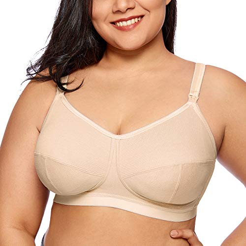 Gratlin - Sujetador de Lactancia de Copa Completa Algodón sin Aros para Mujer Beige# 95G