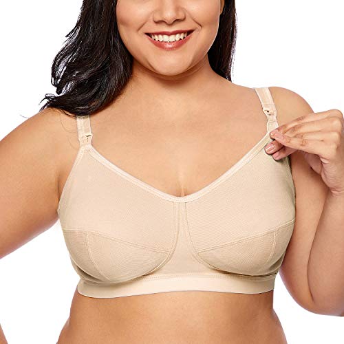 Gratlin - Sujetador de Lactancia de Copa Completa Algodón sin Aros para Mujer Beige# 95G
