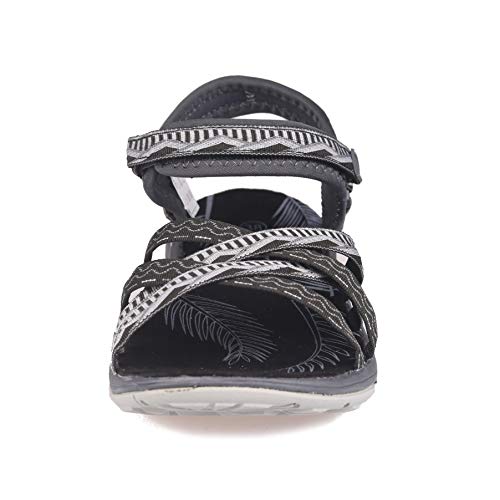 GRITION Sandalias Senderismo Mujer, Niñas Deportes Zapatos de Agua Verano Sandalias Planas Cruzadas Punta Abierta Zapatos de Caminar Ajustables Negro Rosa Arena Gris (41, Gris/Oscuro)