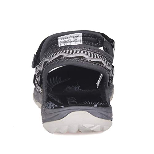 GRITION Sandalias Senderismo Mujer, Niñas Deportes Zapatos de Agua Verano Sandalias Planas Cruzadas Punta Abierta Zapatos de Caminar Ajustables Negro Rosa Arena Gris (41, Gris/Oscuro)