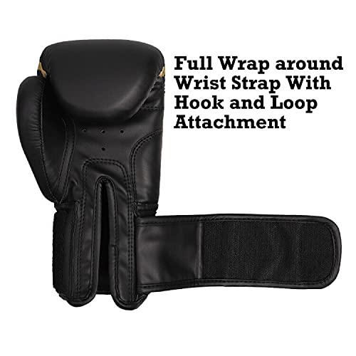 Guantes de Boxeo,LangRay Cuero de PU Juego de Guantes de Combate Muay Thai de Piel Gruesa Absorción de Impactos Guantes de Entrenamiento para Sparring en Muay Thai Kickboxing,Dorado 10oz