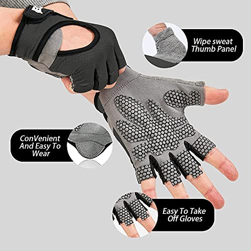 Guantes Gimnasio para Hombre y Mujer, Gym Guantes Transpirable con Protección Completa de Muñeca y Palma, de Pesas, Musculación, Fitness, Ciclismo (Negro, Large)
