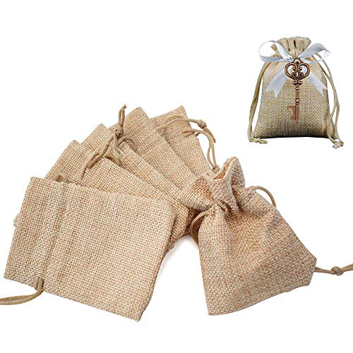 GUDOTRA Acerca de 100pcs Bolsa de Lino con Cordón para Joyería Regalos Arroz Boda Navidad Bolsitas de Tela Saco