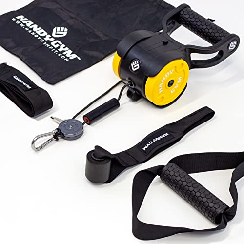 HANDY GYM Go-El Gimnasio en casa más pequeño, Potente y portátil del Mundo - Entrenamiento en casa - hasta 18 Kilos Resistencia en Menos de 1Kg-Equivalente a una Maquina de Gimnasio Multifuncional