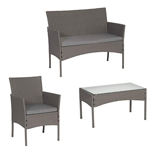 Happy Garden Conjunto de jardín Cordoba en Resina Trenzada Gris 4 plazas - Cojines Gris
