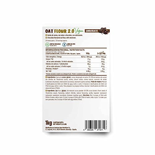 Harina de Avena de Sabores de HSN | Chocolate 1Kg = 20 Tomas | Instant Oatmeal | Ideal para Batidos, Tortitas de Avena y Claras | Sin Azúcares añadidos