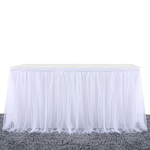 HBBMAGIC 3 Capas de Malla mullida Tabla de tutú Falda de vajilla de Tul para la Fiesta de Bodas de cumpleaños Decoración para el hogar Blanco, 427 * 76CM