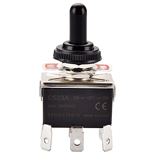 Heschen interruptor de palanca de metal DPDT mantenido ON/OFF/ON 3 posición 15A 250VAC 6 terminal de pestañas CE con tapa impermeable
