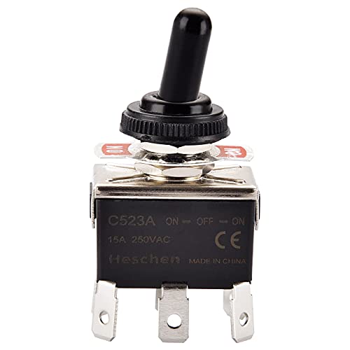 Heschen interruptor de palanca de metal DPDT mantenido ON/OFF/ON 3 posición 15A 250VAC 6 terminal de pestañas CE con tapa impermeable