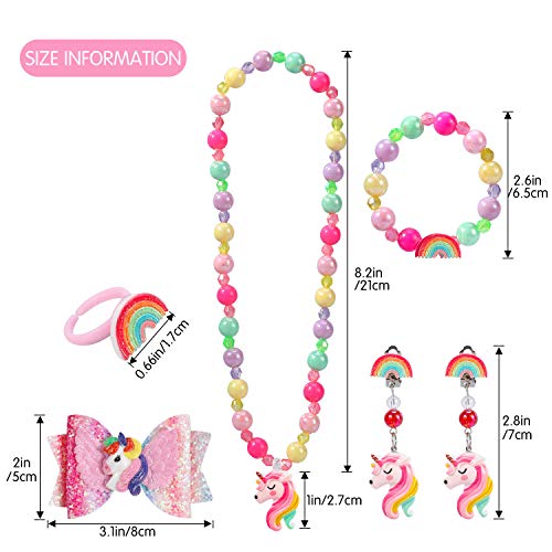 Hifot Unicornio Cuero Bolsos Bandolera Monedero para niñas, Gioielli Brillante Anillos Collares Pulseras Pelo Clip Pendientes Conjunto ,Juegos de rol Fiesta Accesorios Vestido Dress up Caja de Regalo