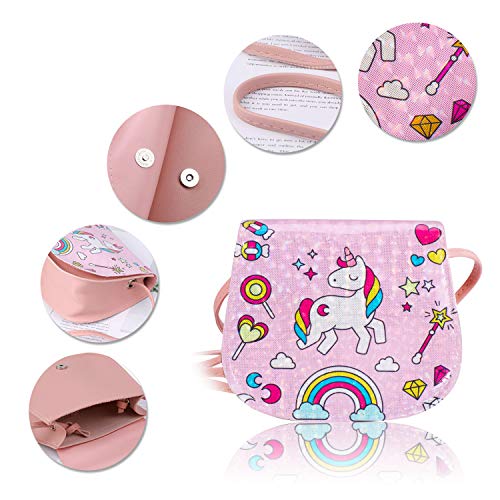 Hifot Unicornio Cuero Bolsos Bandolera Monedero para niñas, Gioielli Brillante Anillos Collares Pulseras Pelo Clip Pendientes Conjunto ,Juegos de rol Fiesta Accesorios Vestido Dress up Caja de Regalo