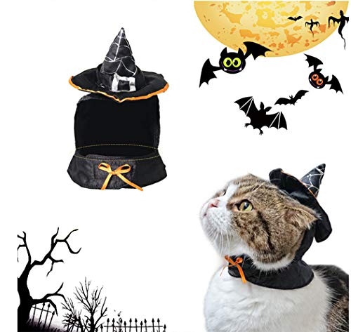Hillento Linda Bruja de Capa con Capucha, Disfraz de Brujo de Halloween para Perros pequeños y Gatito Gato, Disfraz de Gato