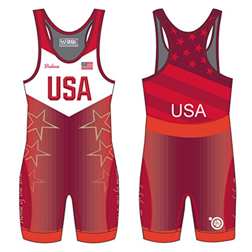 Hombres Body Undershirt,de lucha del Camiseta de lucha libre del equipo de EE UU Para hombre americano mallas de levantamiento de pesas equipo de lucha traje personalizable ( Color : Red , Size : S )