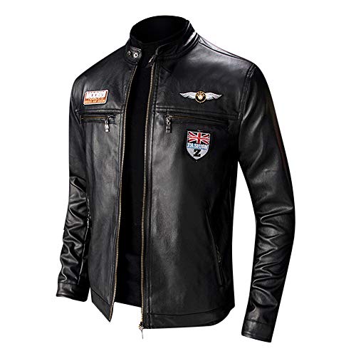 Hombres Chaqueta Moto Invierno Chaqueta Cuero Delgada Moda Manga Larga Gran tamaño Abrigo Casual Jacket con Cremallera Parka Pullover RIOU