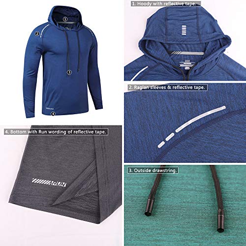 Hombres Culturismo Manga Larga Capucha Corriendo Sudaderas Ajuste seco Actuación Elástico Poliéster y Spandex T203 Verde L