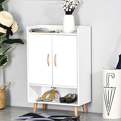 HOMCOM Mueble Zapatero de 2 Puertas Moderno Armario Auxiliar para 12 Pares de Zapatos con 4 Estantes para Recibidor Salón Dormitorio 60x30x92 cm Blanco