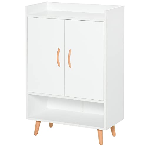 HOMCOM Mueble Zapatero de 2 Puertas Moderno Armario Auxiliar para 12 Pares de Zapatos con 4 Estantes para Recibidor Salón Dormitorio 60x30x92 cm Blanco