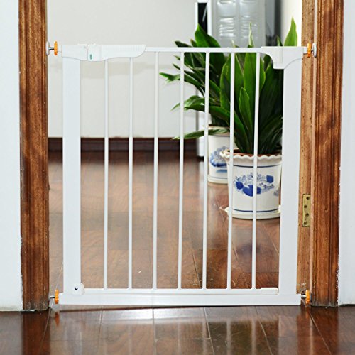 HOMCOM Puerta de Metal Blanca de Escalera o Pasillo para Mascotas Tipo Barrera de Seguridad 74-95cm