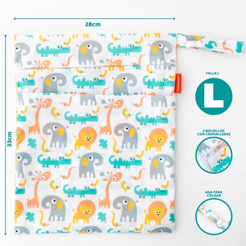 HOMYBABY® Bolsa Impermeable de tela [2pcs] - Organizador de pañales o ropa guardería y colegio - Neceser viaje, playa, piscina, deporte - Bolsa pañales de tela para bebe - Bolsa merienda [33x28cm]