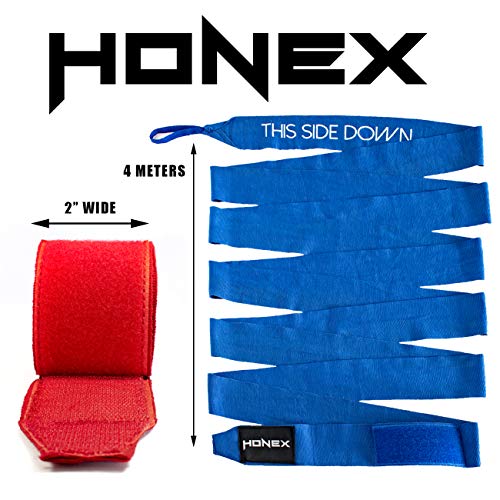 HONEX Vendas de boxeo de lucha de 4 metros, semielásticas de calidad profesional para boxeo, 40 cm, con cierre de velcro extra ancho (azul)