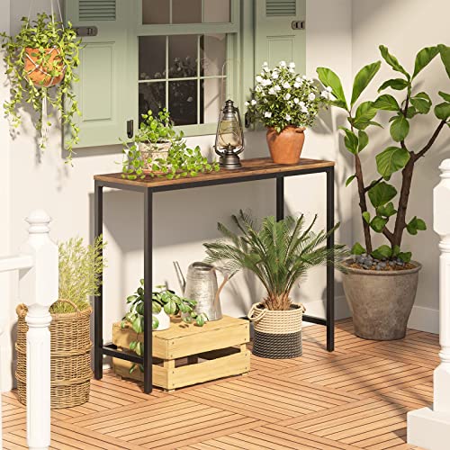 HOOBRO Mesa de Consola, Mesa de Entrada, Mesa de Sofá de Estilo Industrial para la Casa, con Repisa de Malla, Mesa Auxiliar, Escritorio, la Oficina, Estructura Metálica Resistente EBF30XG01