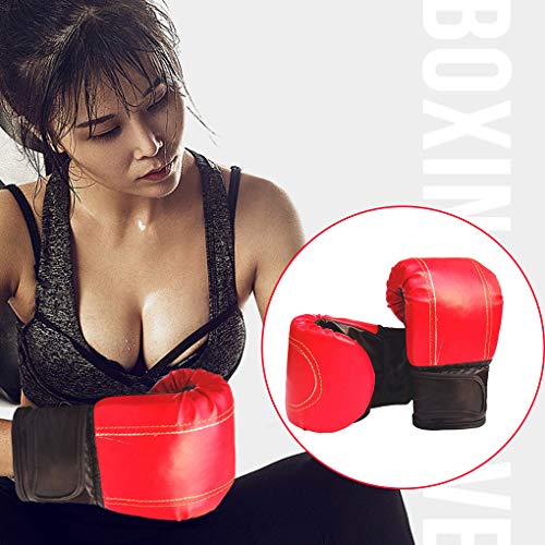 Hotaluyt 1 par Guantes Adultos Hombres Mujeres Boxeo Sanda Unisex Boxeo Entrenamiento con Ejercicios Guantes de Cuero, Mitones Rojos