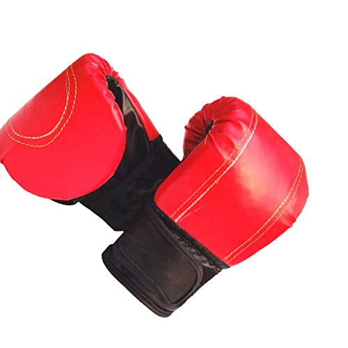 Hotaluyt 1 par Guantes Adultos Hombres Mujeres Boxeo Sanda Unisex Boxeo Entrenamiento con Ejercicios Guantes de Cuero, Mitones Rojos
