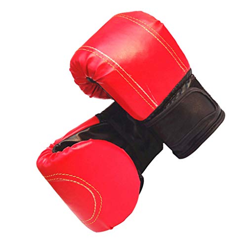 Hotaluyt 1 par Guantes Adultos Hombres Mujeres Boxeo Sanda Unisex Boxeo Entrenamiento con Ejercicios Guantes de Cuero, Mitones Rojos