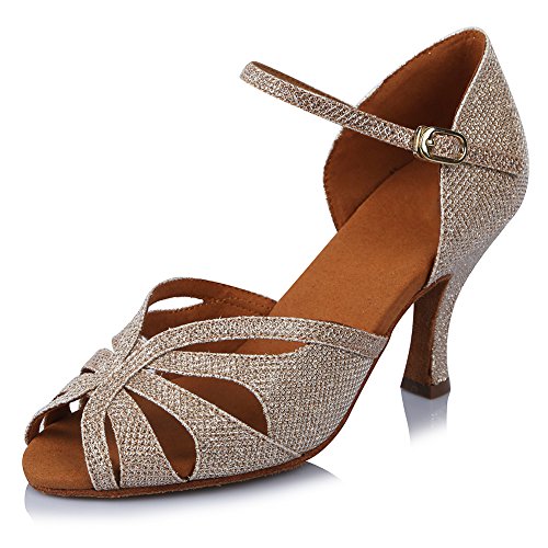 HROYL Zapatos de Baile Latino Mujer Salsa y Bachata Brillantes Zapatos de Baile de Salón,ESAF435024,Gold,39EU