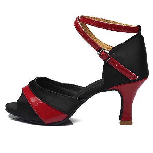 HROYL Zapatos de Baile Latino Mujer Satén Salón de Baile 806 Rojo 38.5 EU