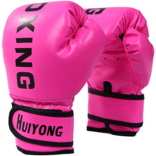 HUINING Guantes de boxeo para niños,guantes de artes marciales mixtas, guantes de entrenamiento de PU de dibujos animados, 6 onzas, para edades de 5 a 12 años (rosa de boxeo)