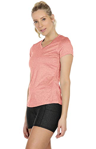 icyzone Camiseta de Deportiva de Manga Corta para Mujer, Pack de 3 (M, Negro/Granito/Melocotón)