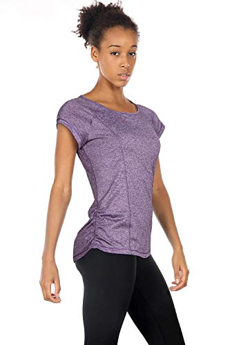 icyzone Camiseta de Fitness Deportiva de Manga Corta de Espalda Abierta para Mujer para Gimnasio -M-Lavanda