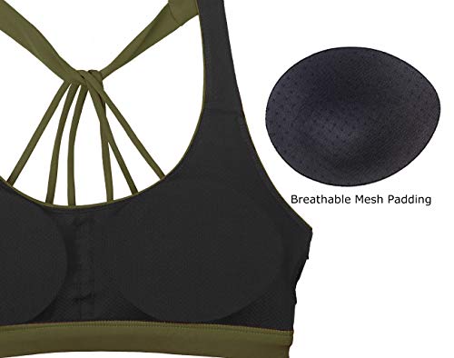 icyzone Sports Bra Yoga Cross Back Straps Design Exercise Fitness Underwear for Women -M-Ejercito Verde