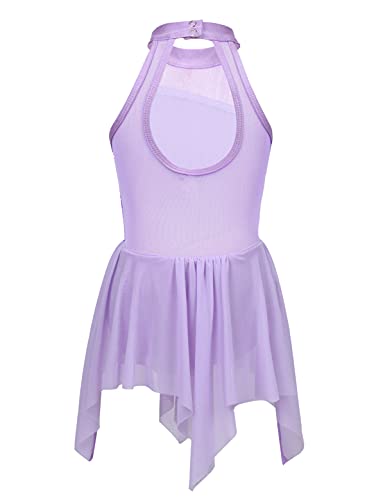 IEFIEL Maillot de Danza Ballet para Niña Maillot Lentejuelas de Patinaje Artistico Vestido Brillante de Gimnasia Ritmica Disfraz de Bailarina Morado 10 años