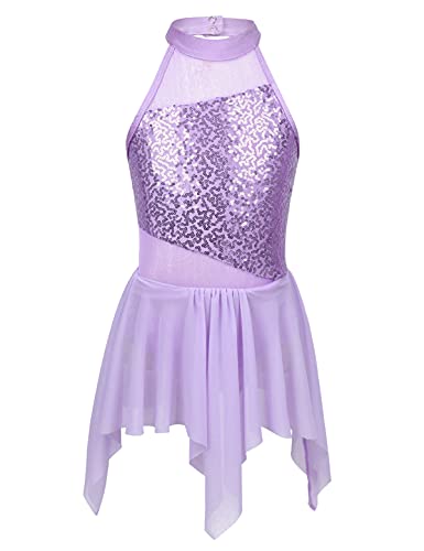 IEFIEL Maillot de Danza Ballet para Niña Maillot Lentejuelas de Patinaje Artistico Vestido Brillante de Gimnasia Ritmica Disfraz de Bailarina Morado 10 años